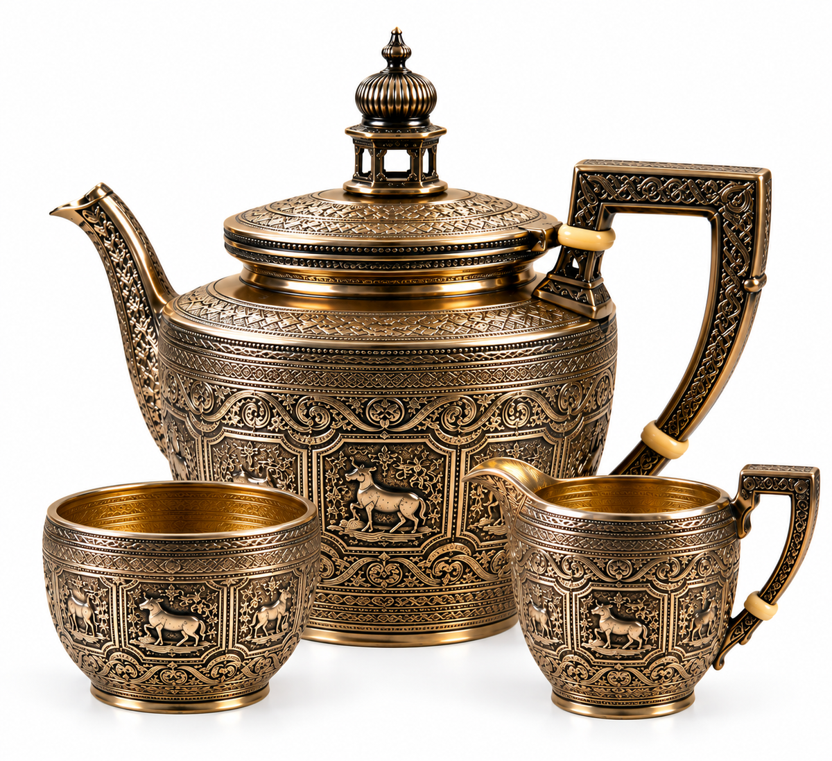 TeaPot-15--Antique 1836 William IV English Sterling Silver Tea Set – Ornate Floral Chased Decoration – Exceptional Collector Piece
