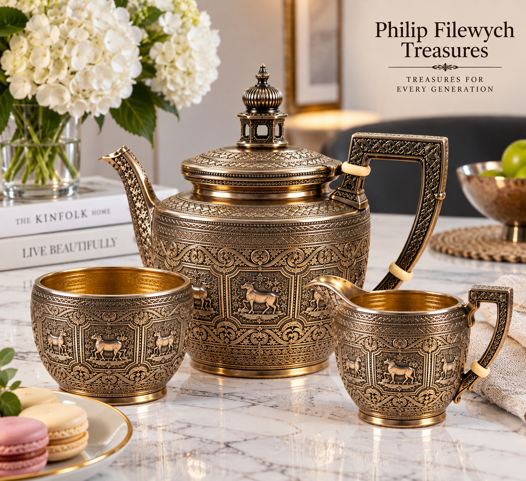 TeaPot-15--Antique 1836 William IV English Sterling Silver Tea Set – Ornate Floral Chased Decoration – Exceptional Collector Piece