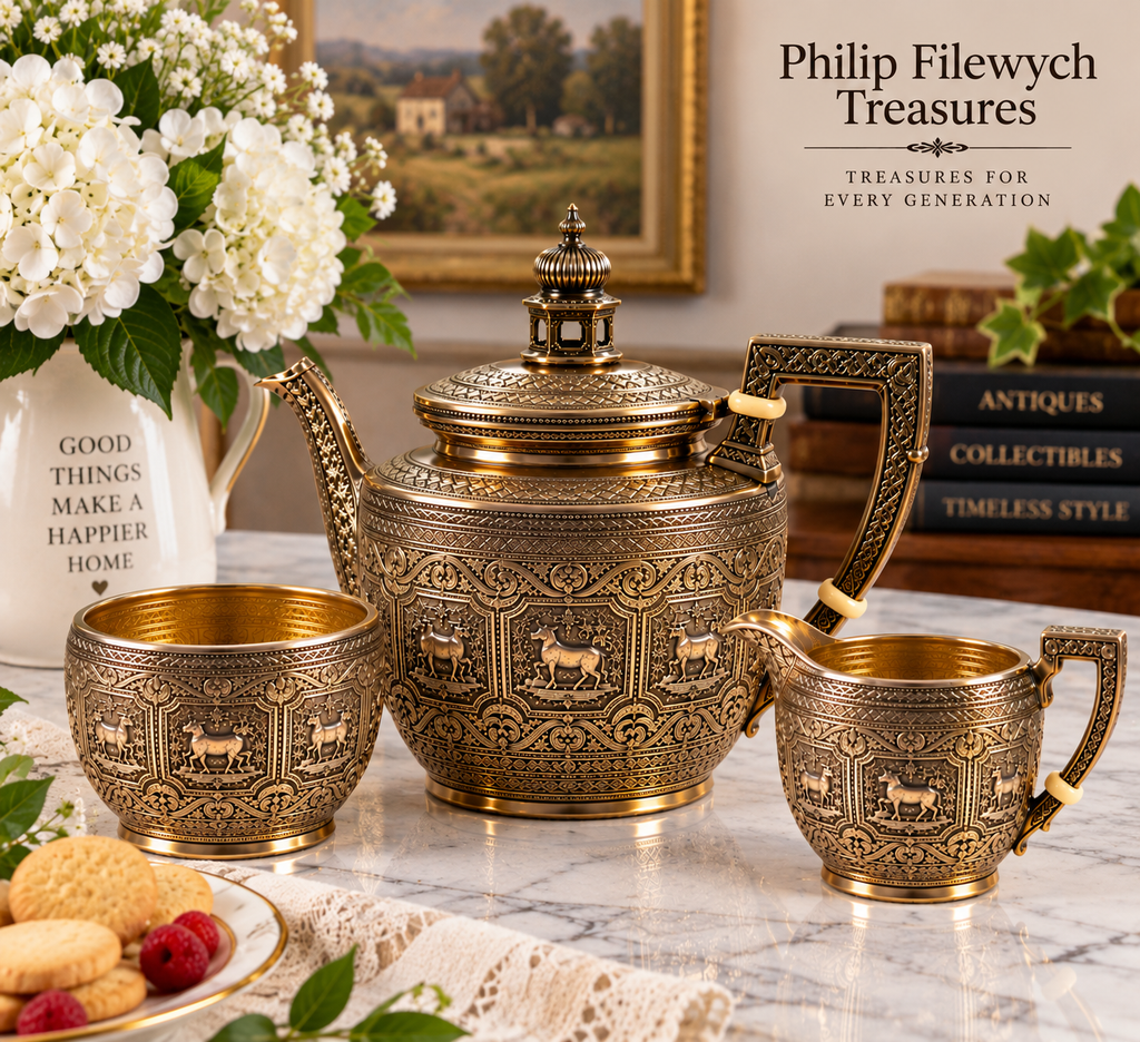 TeaPot-15--Antique 1836 William IV English Sterling Silver Tea Set – Ornate Floral Chased Decoration – Exceptional Collector Piece