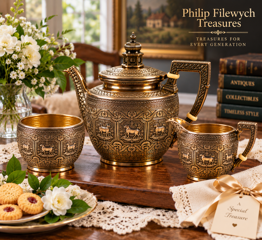 TeaPot-15--Antique 1836 William IV English Sterling Silver Tea Set – Ornate Floral Chased Decoration – Exceptional Collector Piece