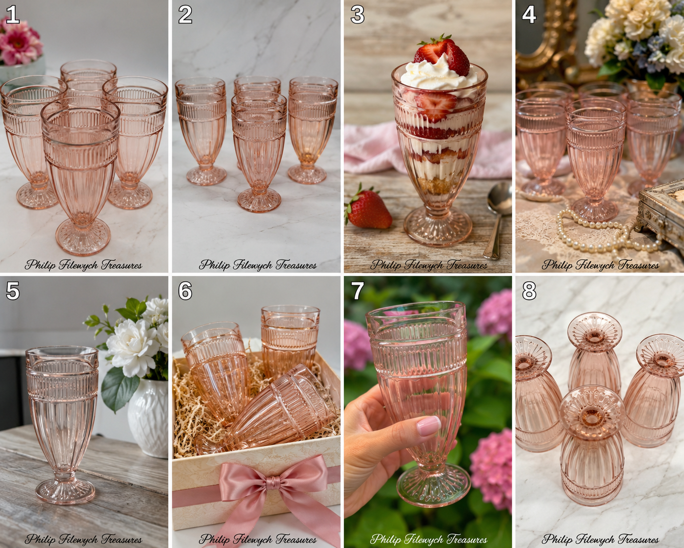 VFG-10--Vintage Pink Footed Pressed Glass Tumblers – Set of 4