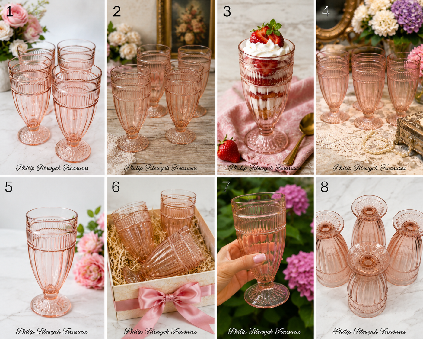 VFG-10--Vintage Pink Footed Pressed Glass Tumblers – Set of 4