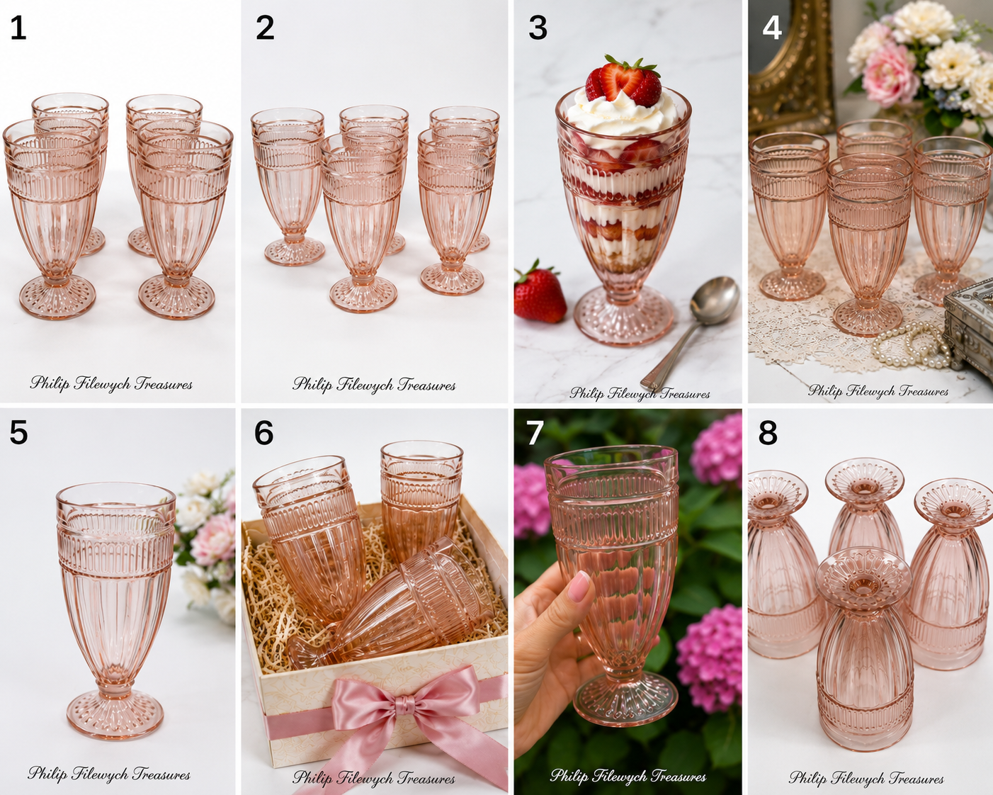 VFG-10--Vintage Pink Footed Pressed Glass Tumblers – Set of 4