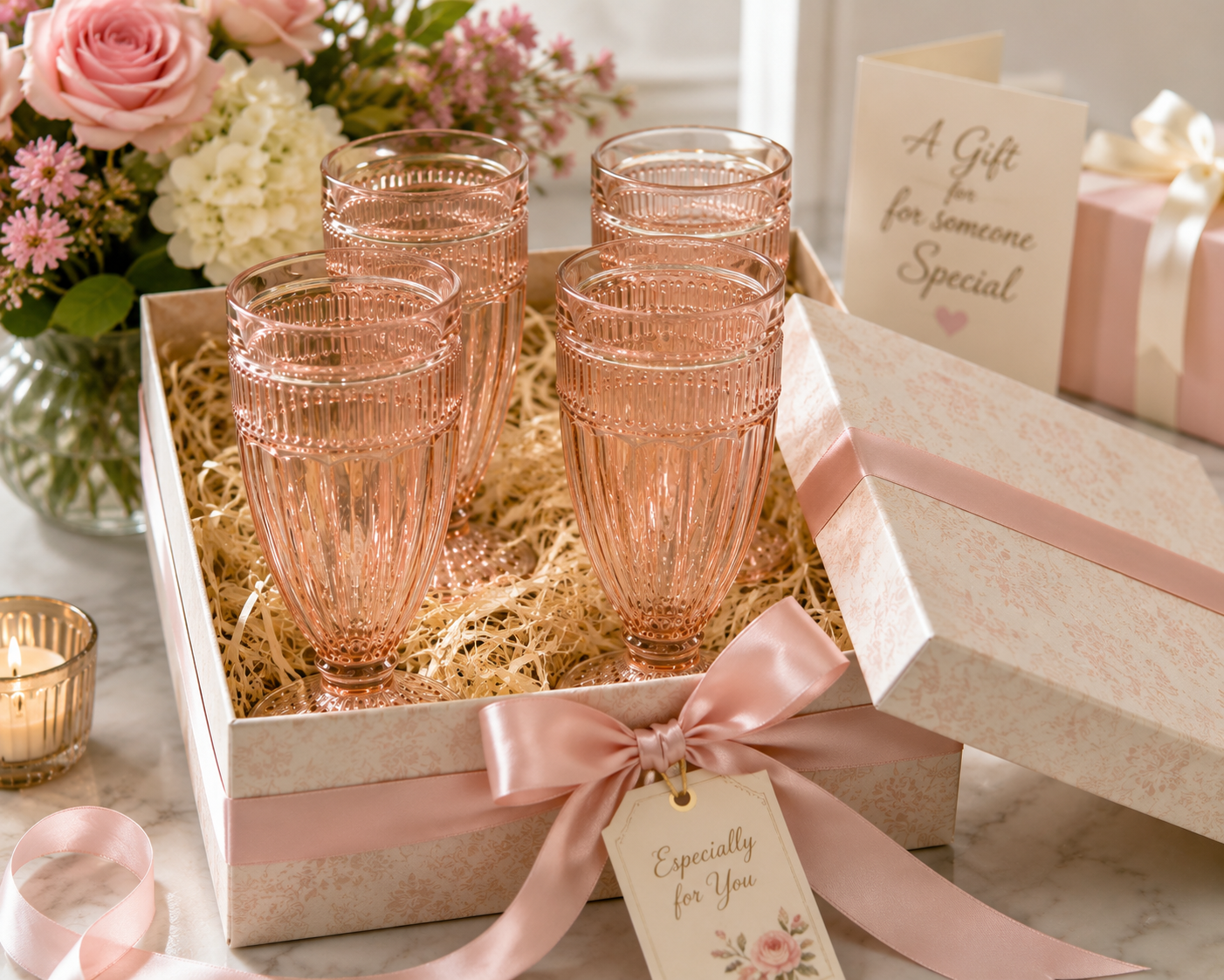 VFG-10--Vintage Pink Footed Pressed Glass Tumblers – Set of 4