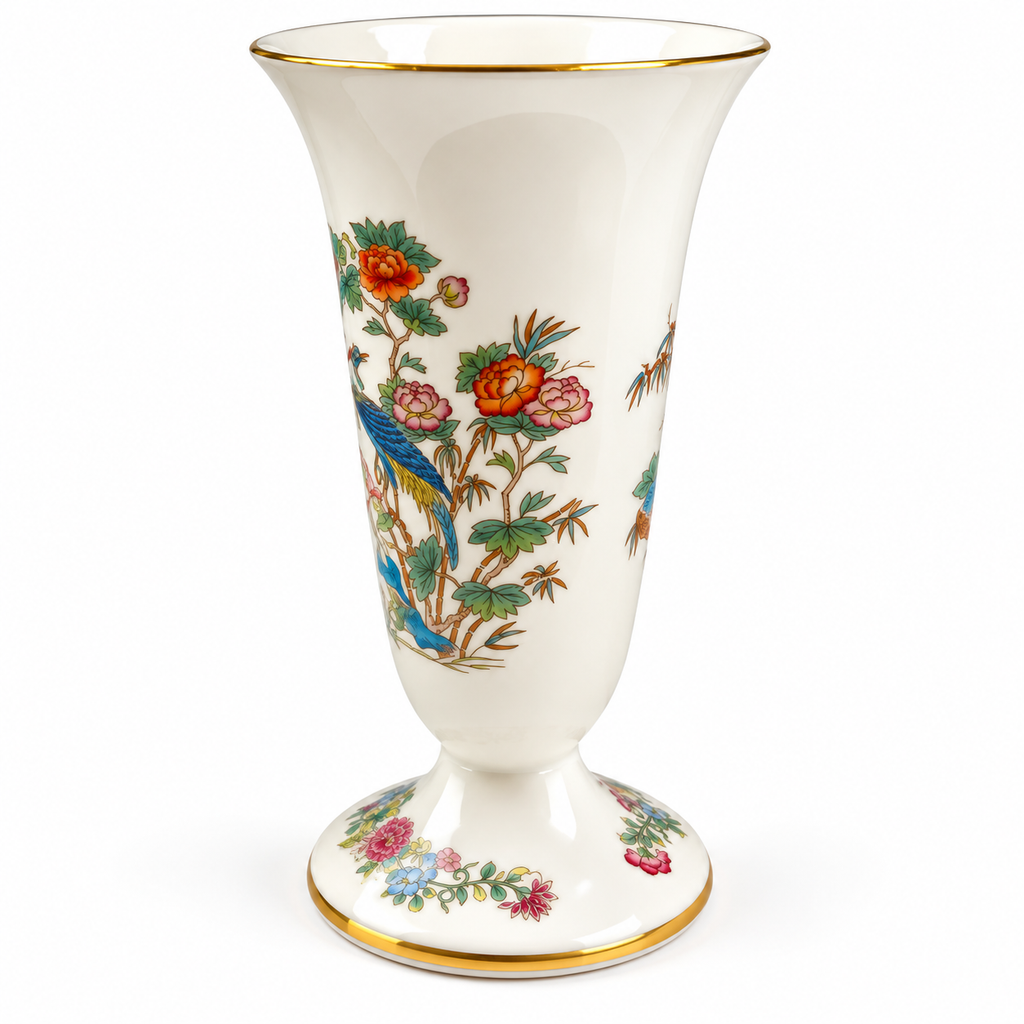 Vase-05--Wedgwood Kutani Crane 7" Bone China Vase Made in England Vintage Gold Trim