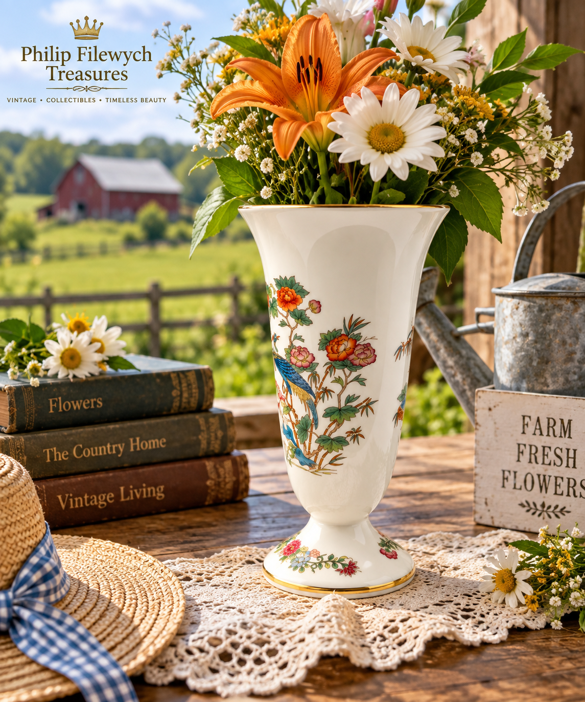 Vase-05--Wedgwood Kutani Crane 7" Bone China Vase Made in England Vintage Gold Trim
