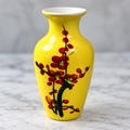 Vase-20 Japanese ceramic vase yellow hand painted cherry blossom white background