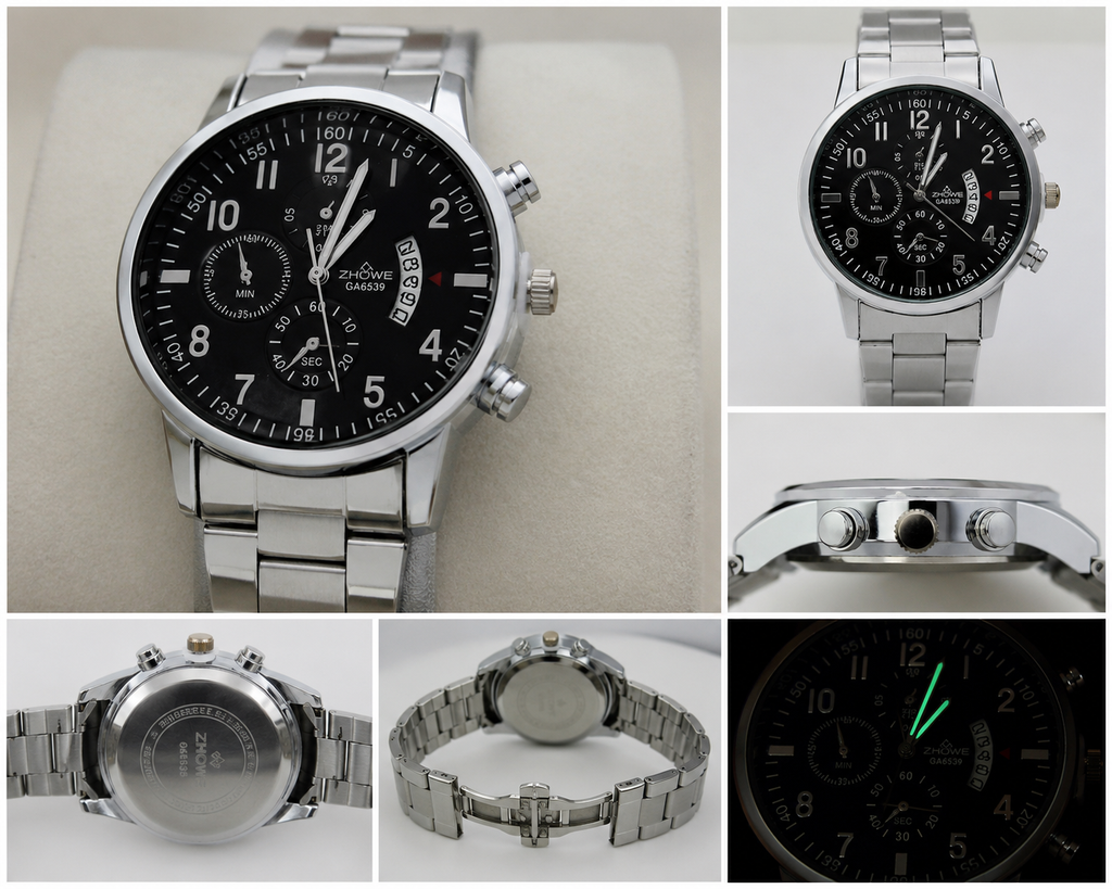 WA-04-Quart-Luxury ZHOWE GA6539 Men's Quartz Watch Silver Black Dial Calendar Business Fashion Wristwatch