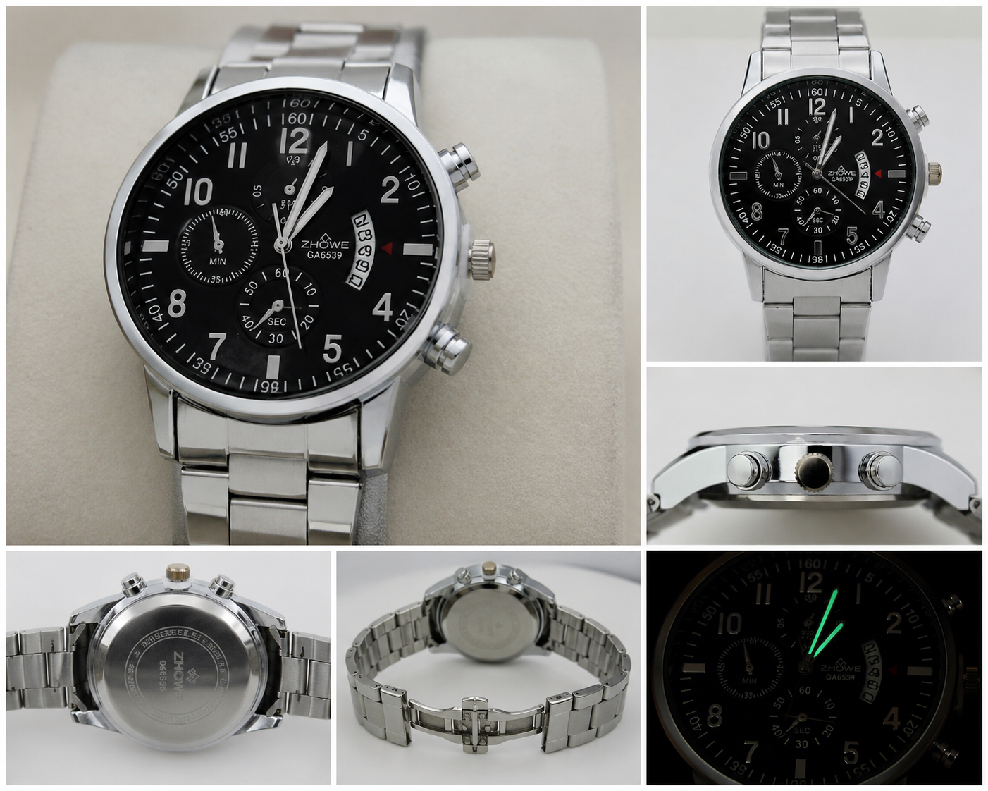 WA-04-Quart-Luxury ZHOWE GA6539 Men's Quartz Watch Silver Black Dial Calendar Business Fashion Wristwatch
