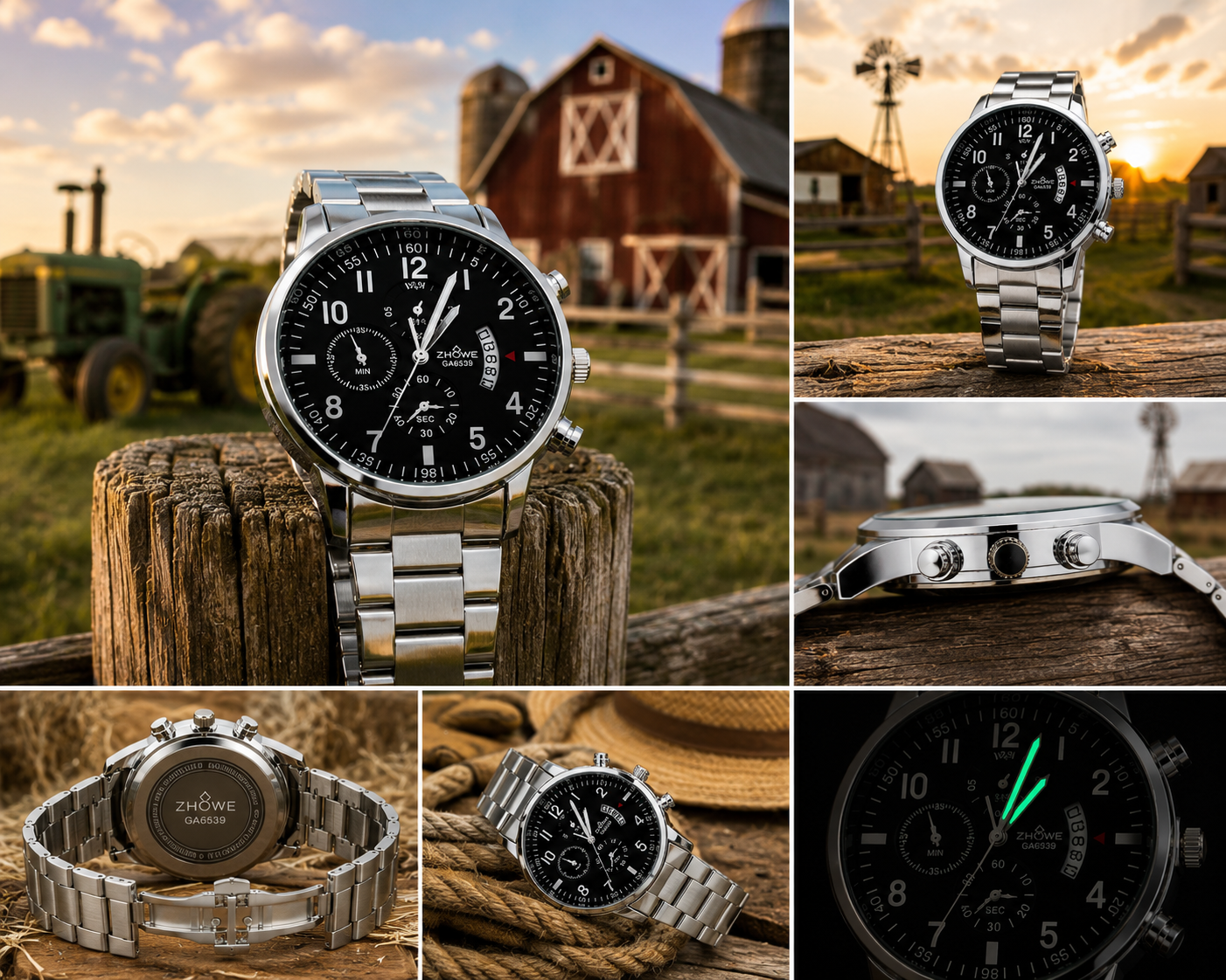 WA-04-Quart-Luxury ZHOWE GA6539 Men's Quartz Watch Silver Black Dial Calendar Business Fashion Wristwatch