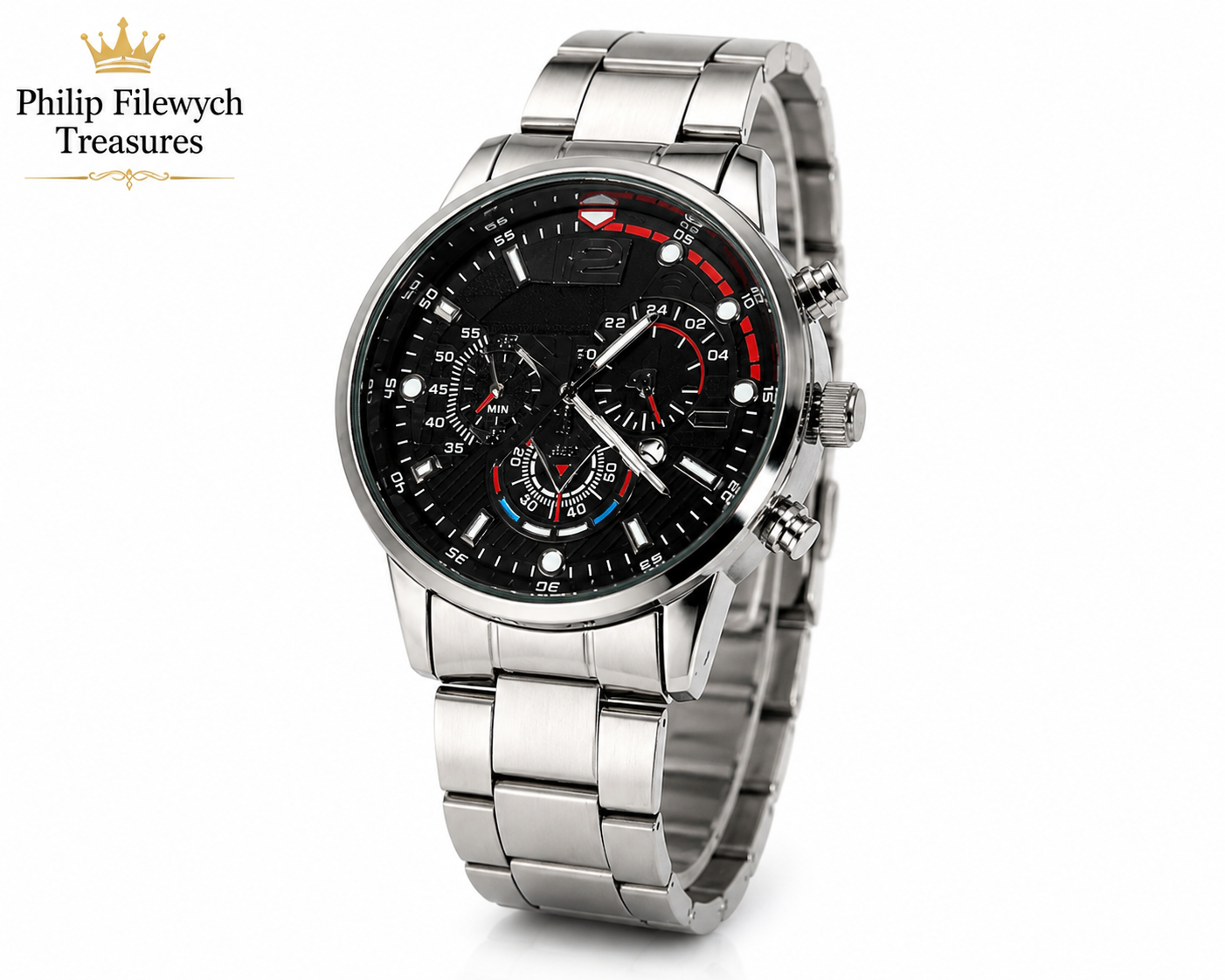 WA-09--Luxury Men's Gold Quartz Business Watch Black Arabic Dial Stainless Steel Fashion Dress Watch Gift for Him WA-09