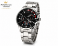 WA-09--Luxury Men's Gold Quartz Business Watch Black Arabic Dial Stainless Steel Fashion Dress Watch Gift for Him WA-09