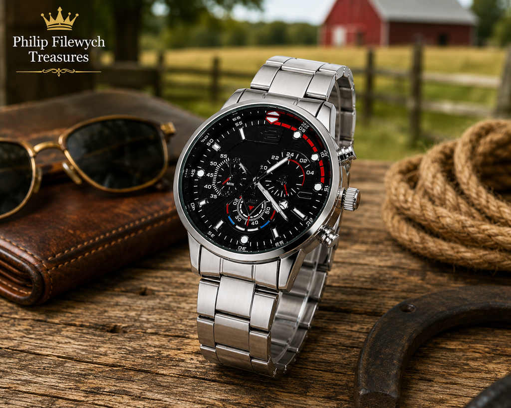 WA-09--Luxury Men's Gold Quartz Business Watch Black Arabic Dial Stainless Steel Fashion Dress Watch Gift for Him WA-09