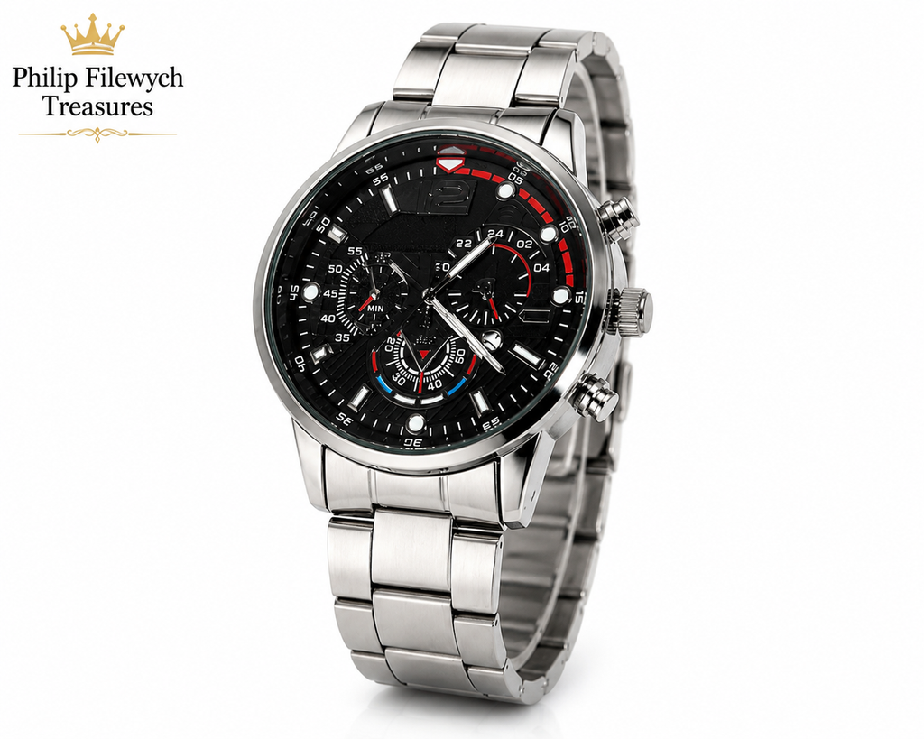 WA-08--Luxury Men's Stainless Steel Quartz Business Watch | Black Dial