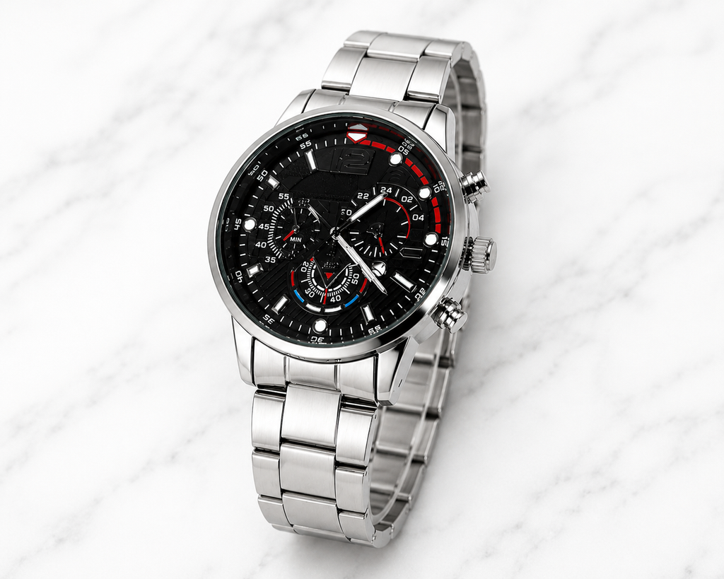 WA-08--Luxury Men's Stainless Steel Quartz Business Watch | Black Dial