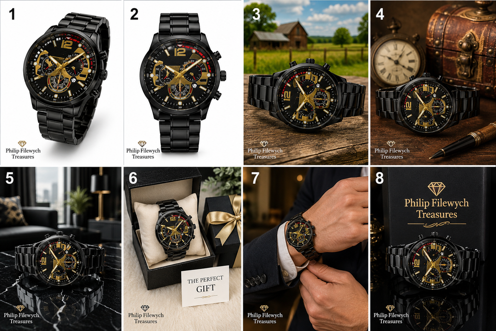 WA-09A--Luxury Men's Business Quartz Watch | Black Steel Band | Arabic Dial