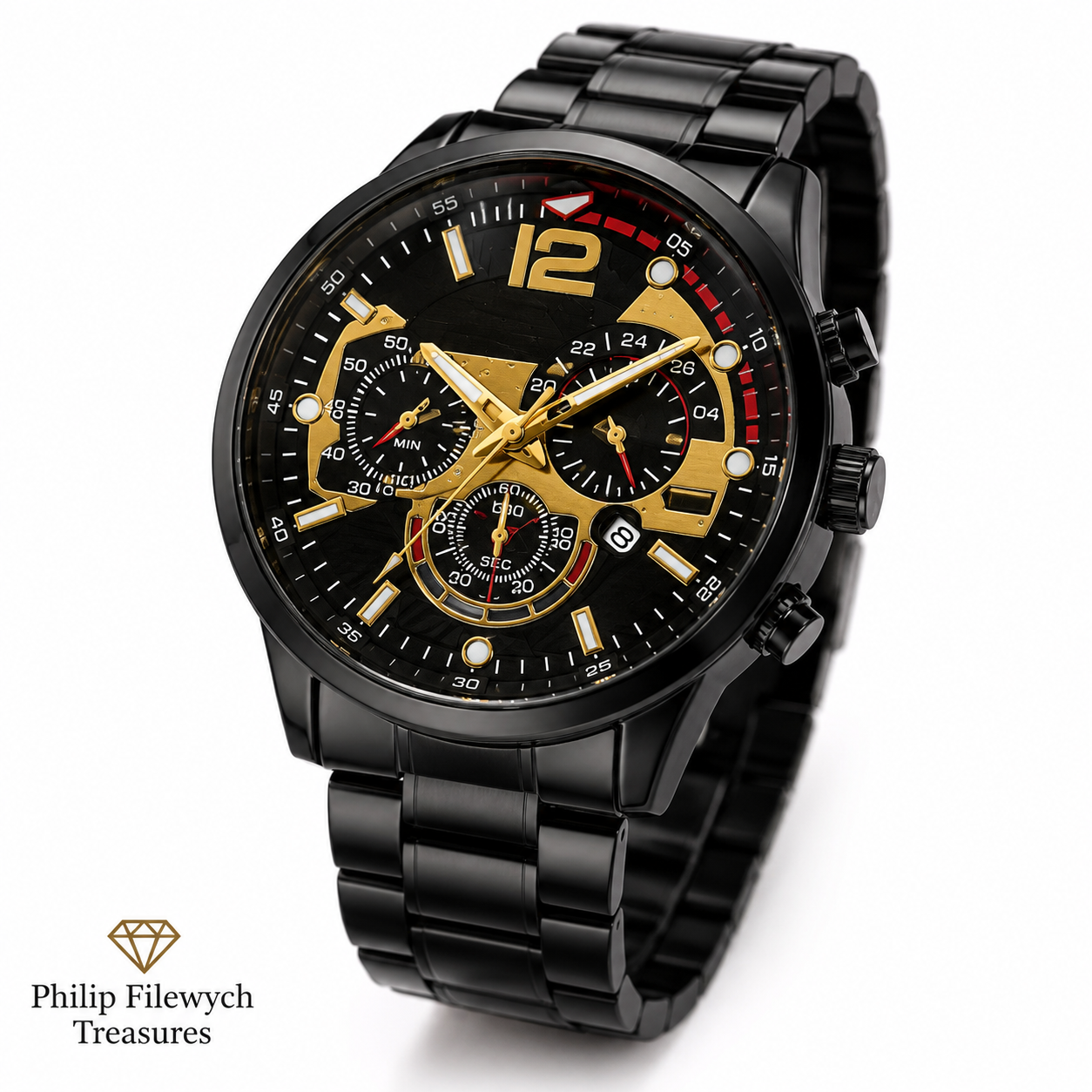 WA-09A--Luxury Men's Business Quartz Watch | Black Steel Band | Arabic Dial
