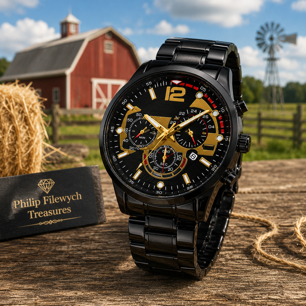 WA-09A--Luxury Men's Business Quartz Watch | Black Steel Band | Arabic Dial