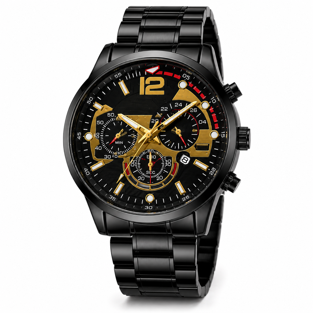 WA-09A--Luxury Men's Business Quartz Watch | Black Steel Band | Arabic Dial