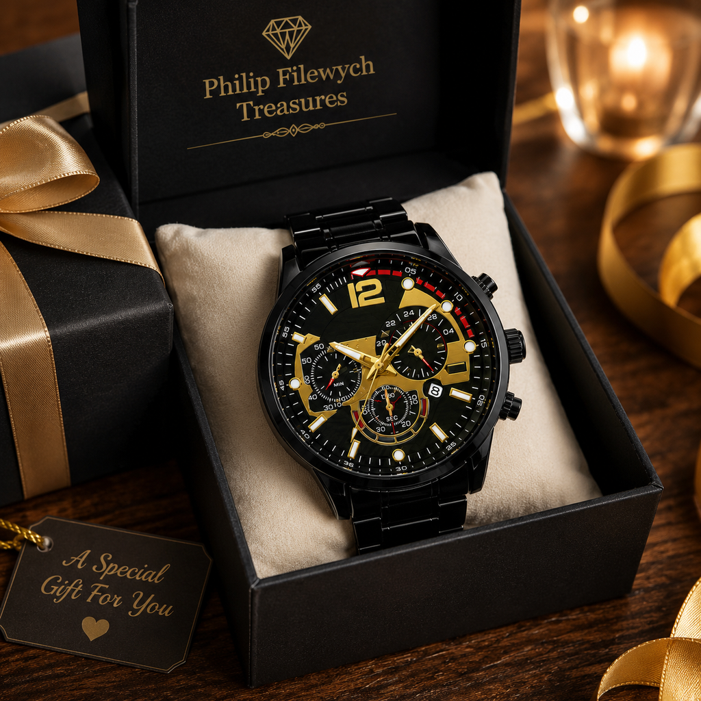 WA-09A--Luxury Men's Business Quartz Watch | Black Steel Band | Arabic Dial