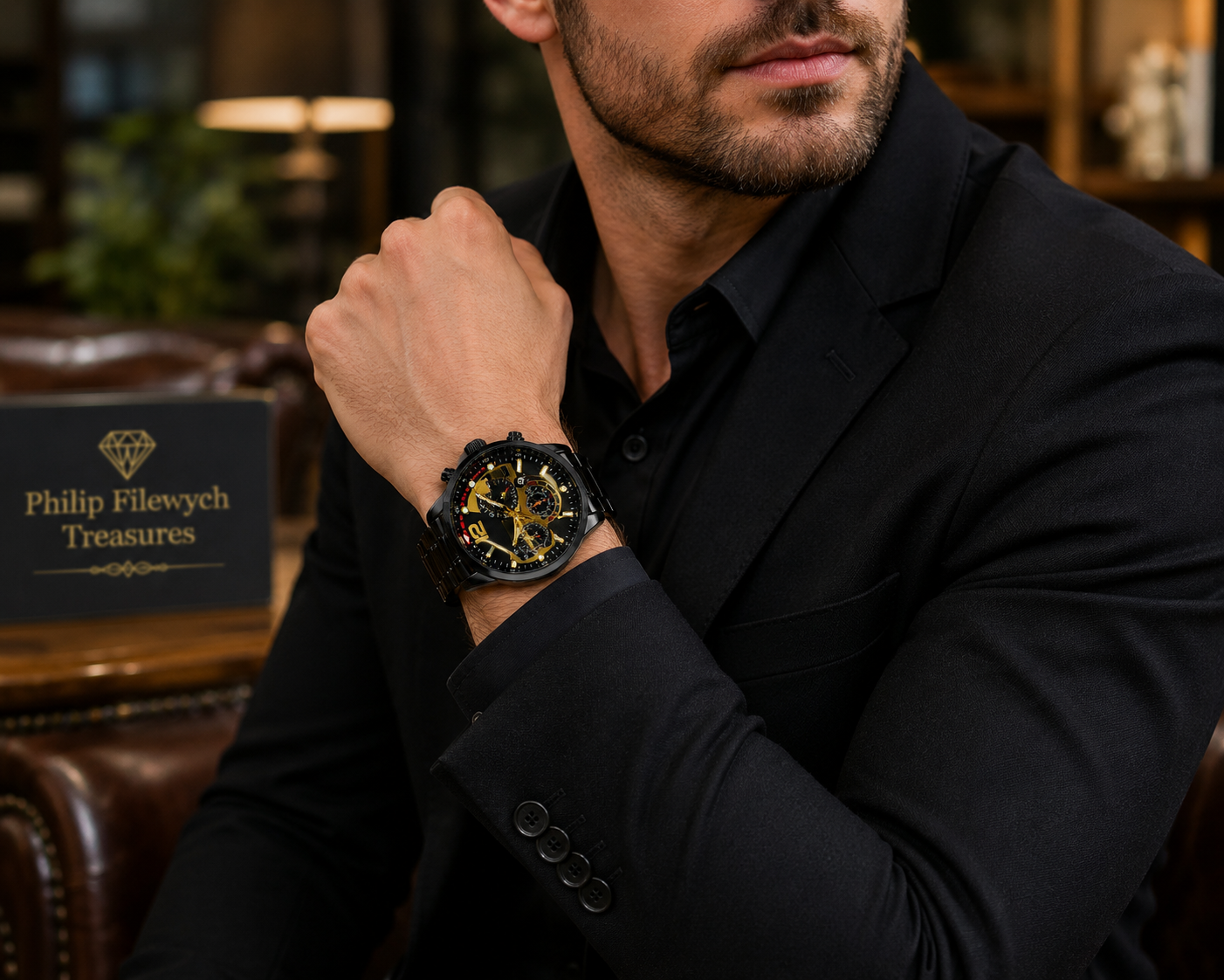 WA-09A--Luxury Men's Business Quartz Watch | Black Steel Band | Arabic Dial
