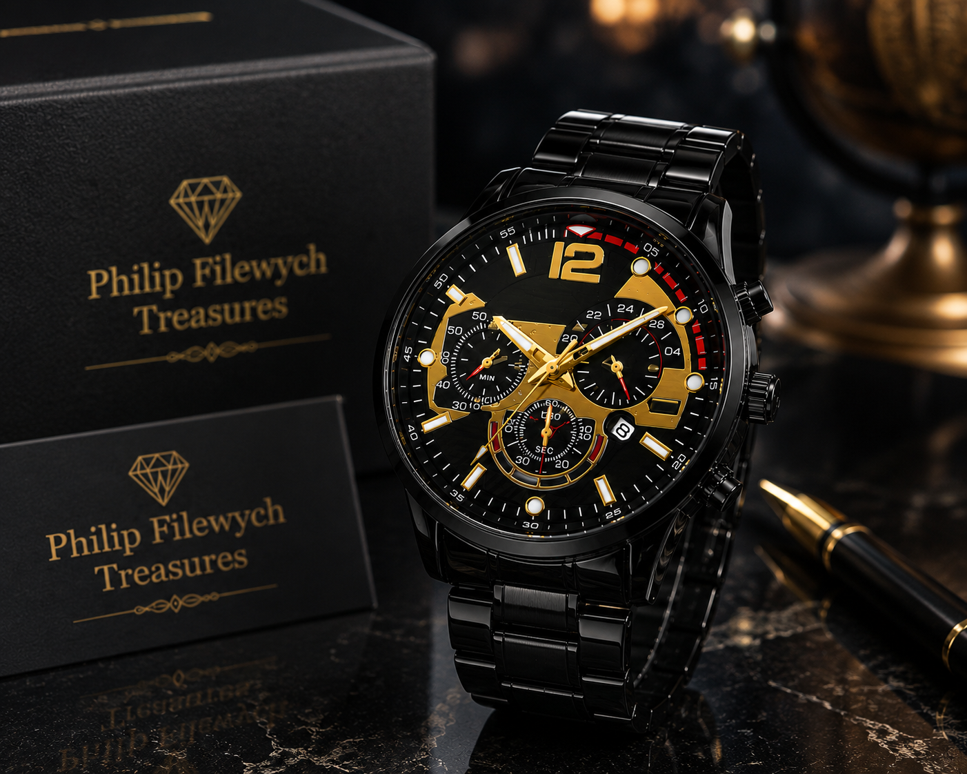WA-09A--Luxury Men's Business Quartz Watch | Black Steel Band | Arabic Dial