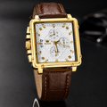 WA-10--OLEVS Men's Square Quartz Watch | Gold Tone | Brown Leather | Model OL8996BY