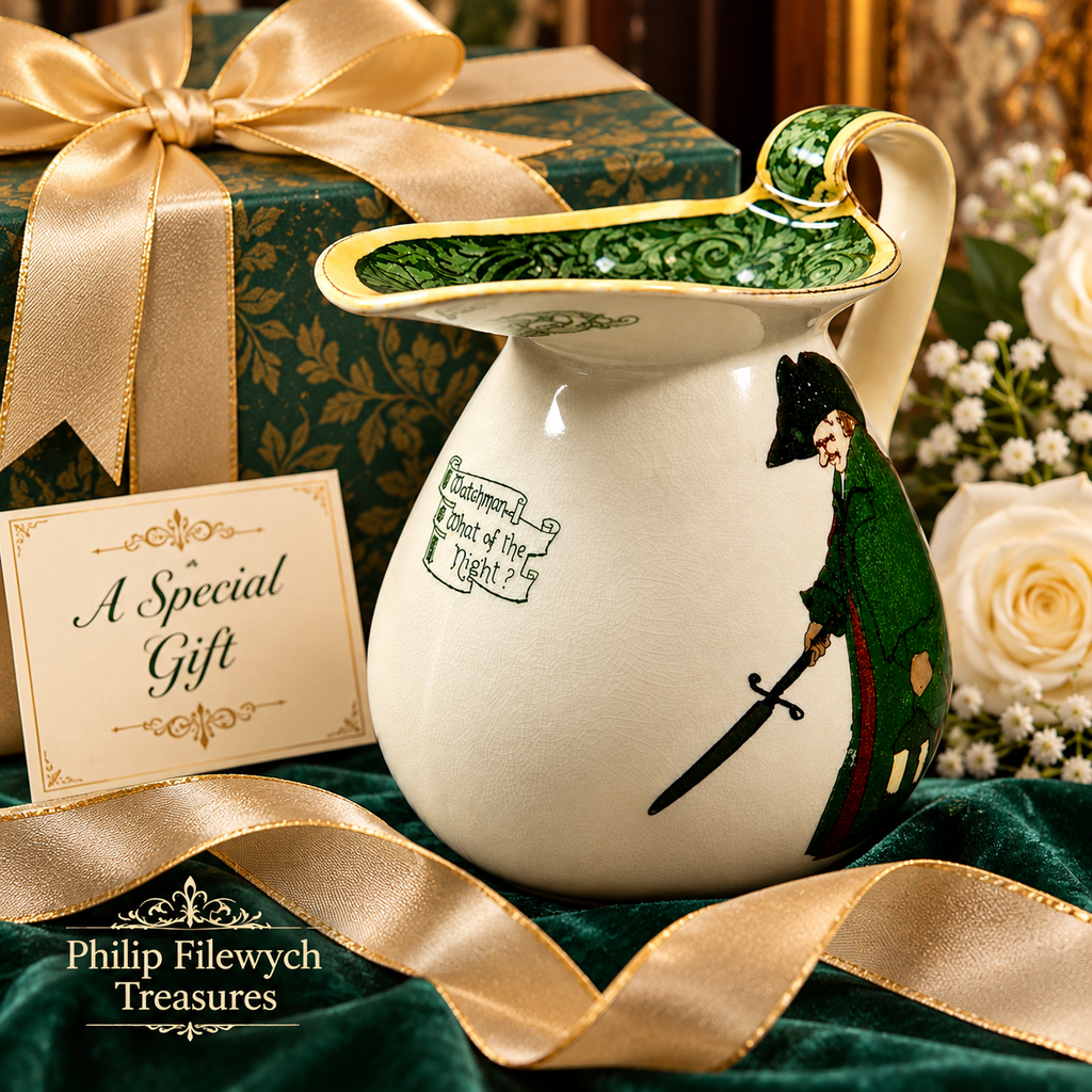 Royal Doulton Watchman What of the Night? jug presented as an elegant collectible gift with decorative wrapping and floral accents.
