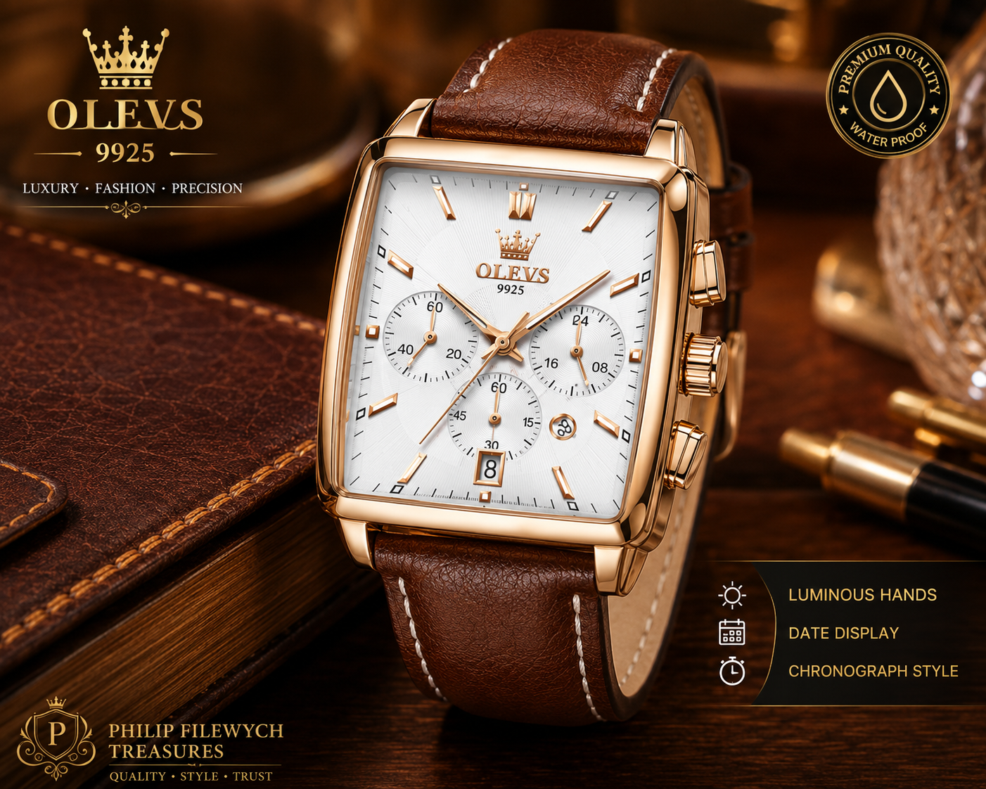 WA-12--OLEVS Men's Luxury Square Watch Model 9925