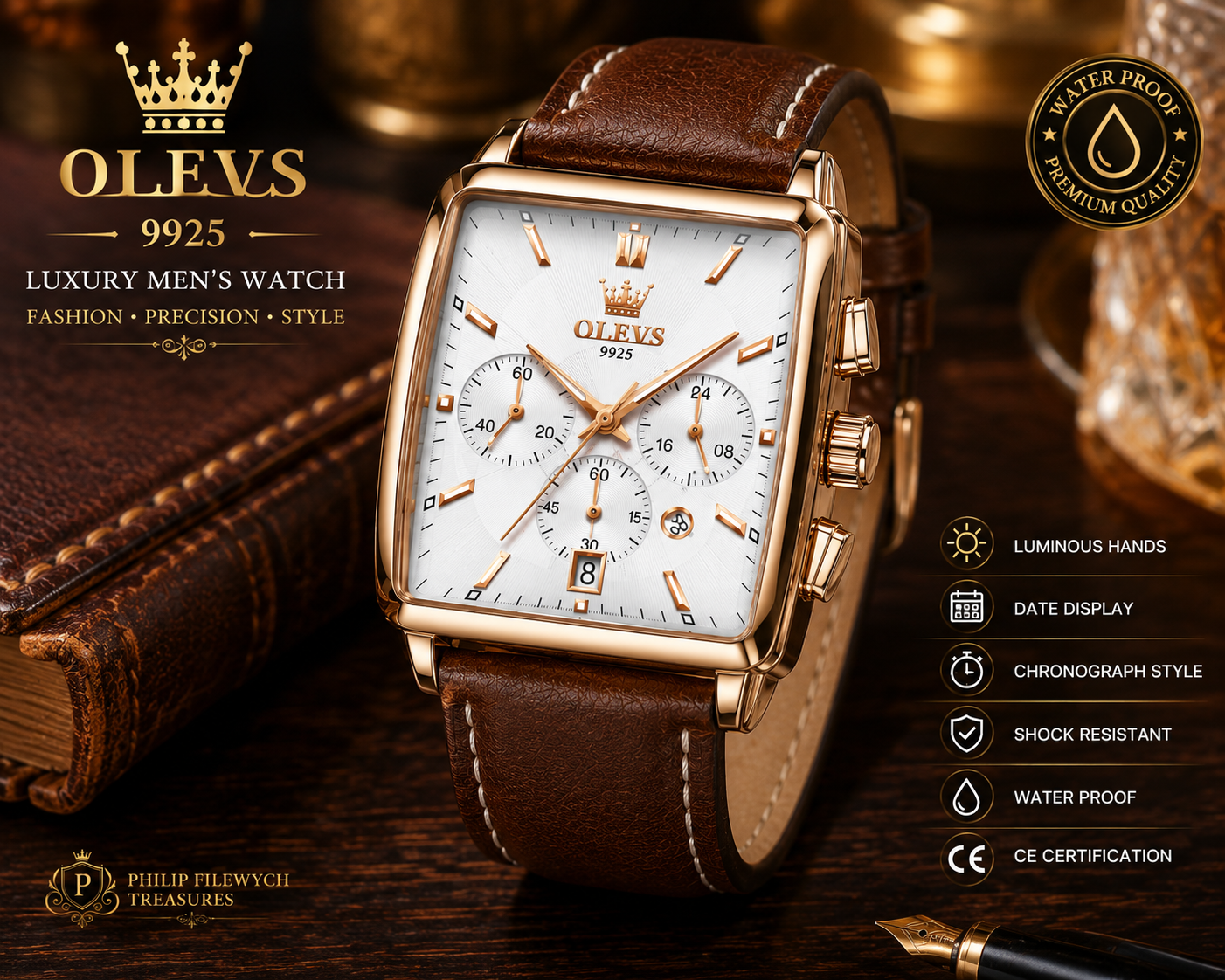 WA-12--OLEVS Men's Luxury Square Watch Model 9925