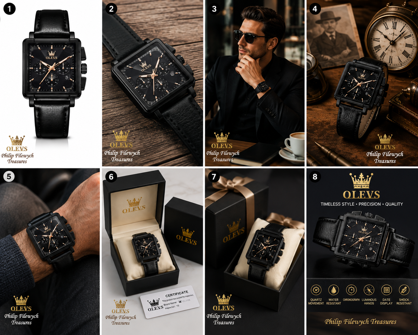 WA-13--OLEVS Men's Luxury Square Chronograph Quartz Watch Model 9925