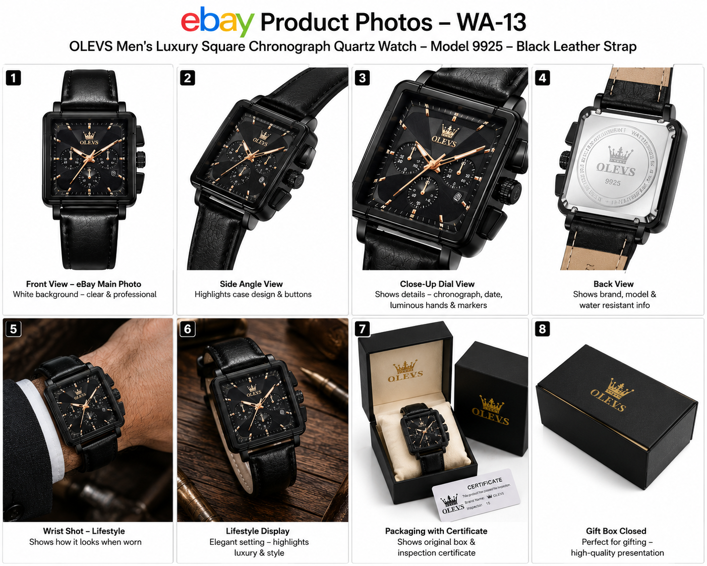 WA-13--OLEVS Men's Luxury Square Chronograph Quartz Watch Model 9925