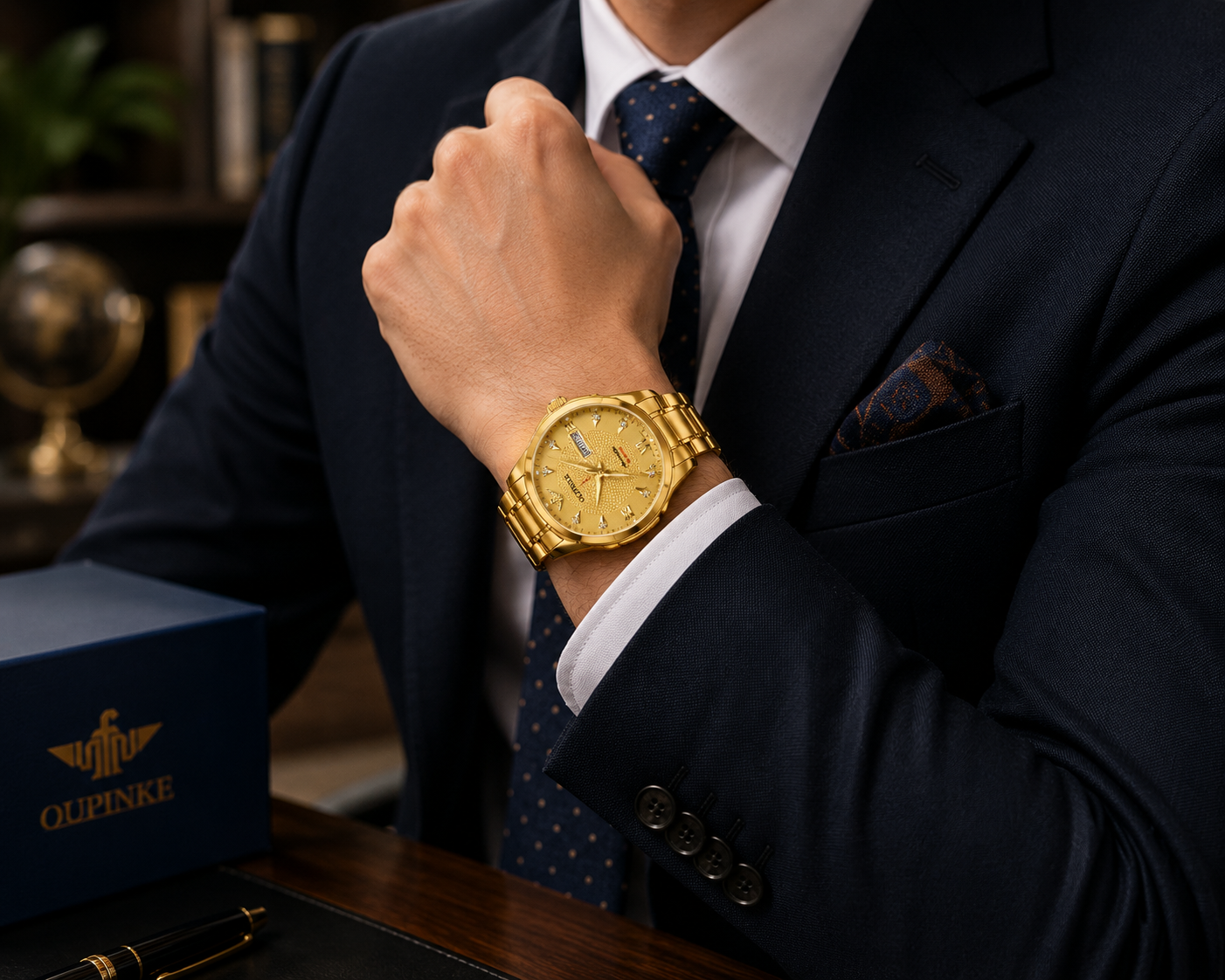 WA-15--OUPINKE 3323 Automatic Mechanical Men's Gold Luxury Watch Sapphire Crystal Skeleton Exhibition 50M