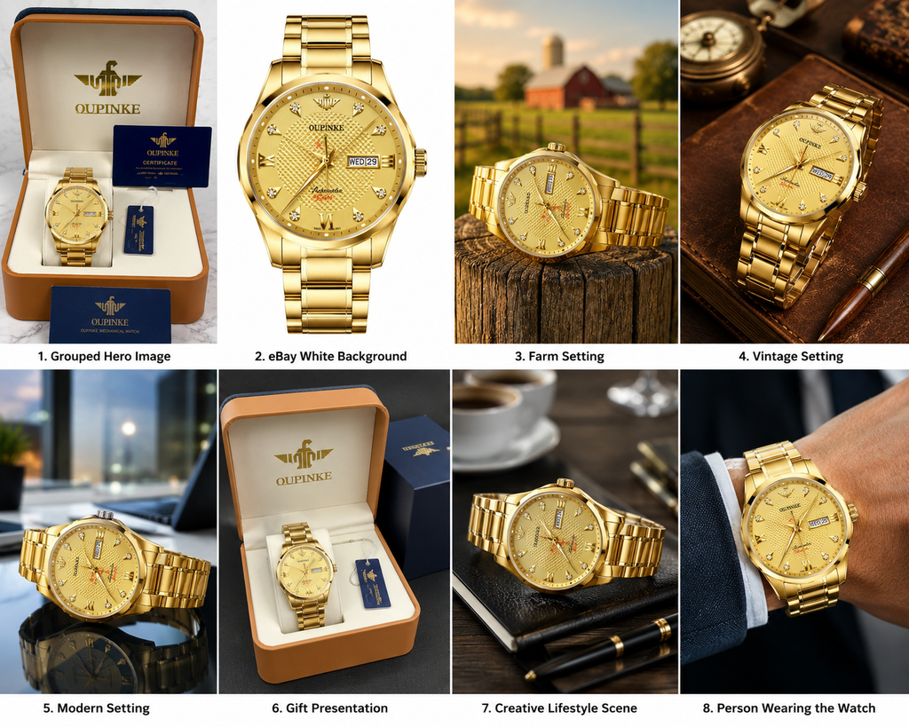 WA-15--OUPINKE 3323 Automatic Mechanical Men's Gold Luxury Watch Sapphire Crystal Skeleton Exhibition 50M