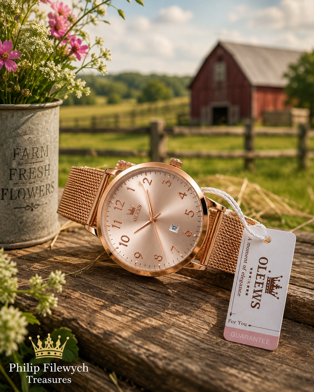 WA-16--OLEVS 5653 Ladies Rose Gold Quartz Watch – Mesh Bracelet – Date – 3 BAR Water Resistant