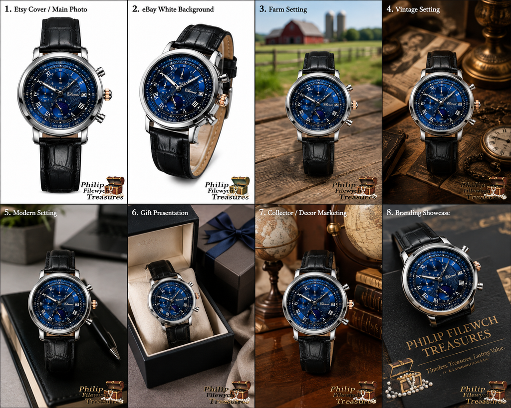 WA-17--Chenxi Men's Moon Phase Quartz Watch Brown Leather Strap Chronograph Date Calendar Roman Numerals Waterproof Luxury Dress Watch WA-17