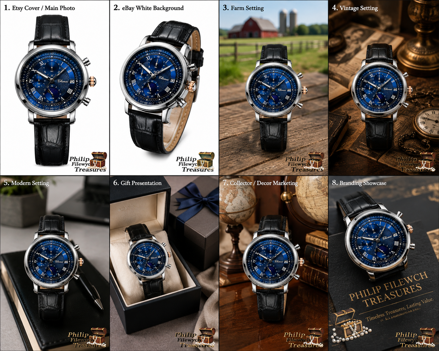 WA-17--Chenxi Men's Moon Phase Quartz Watch Brown Leather Strap Chronograph Date Calendar Roman Numerals Waterproof Luxury Dress Watch WA-17