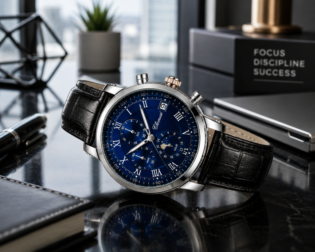 WA-17--Chenxi Men's Moon Phase Quartz Watch Brown Leather Strap Chronograph Date Calendar Roman Numerals Waterproof Luxury Dress Watch WA-17