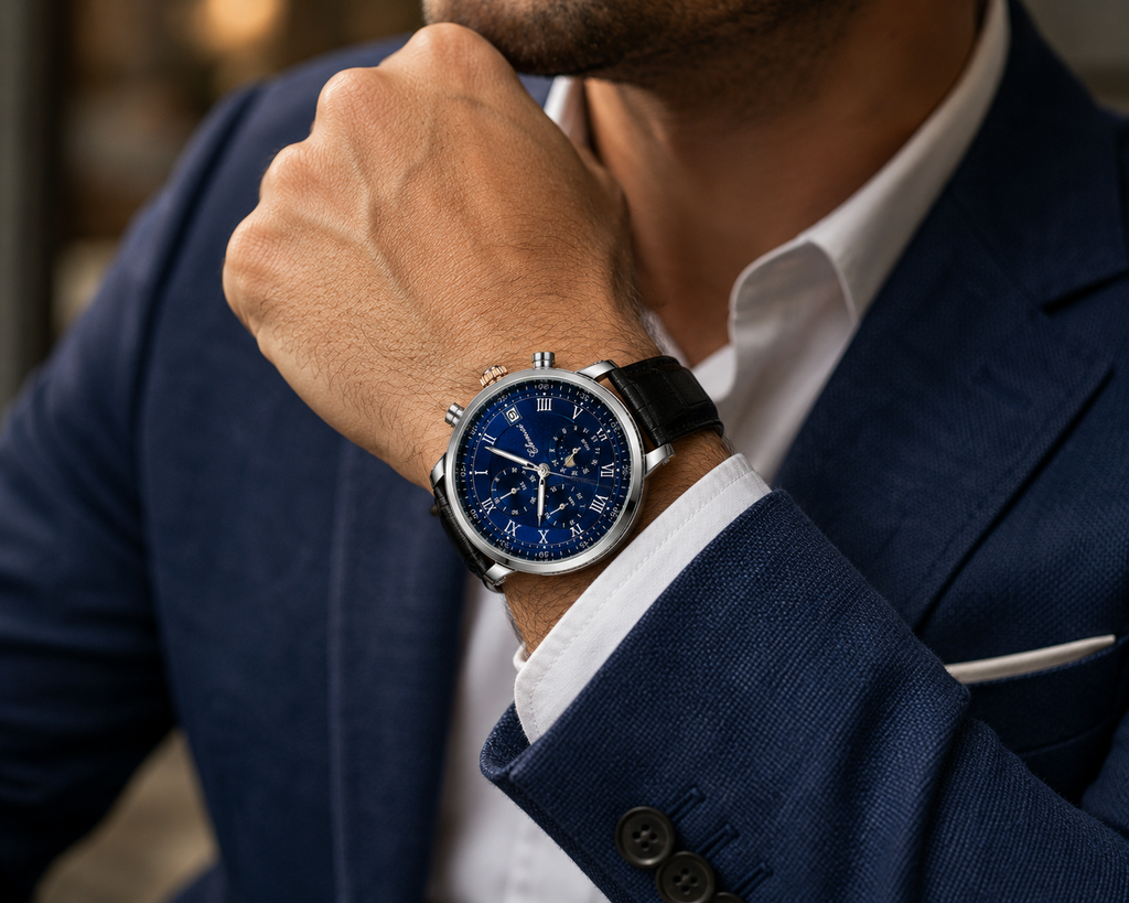 WA-17--Chenxi Men's Moon Phase Quartz Watch Brown Leather Strap Chronograph Date Calendar Roman Numerals Waterproof Luxury Dress Watch WA-17
