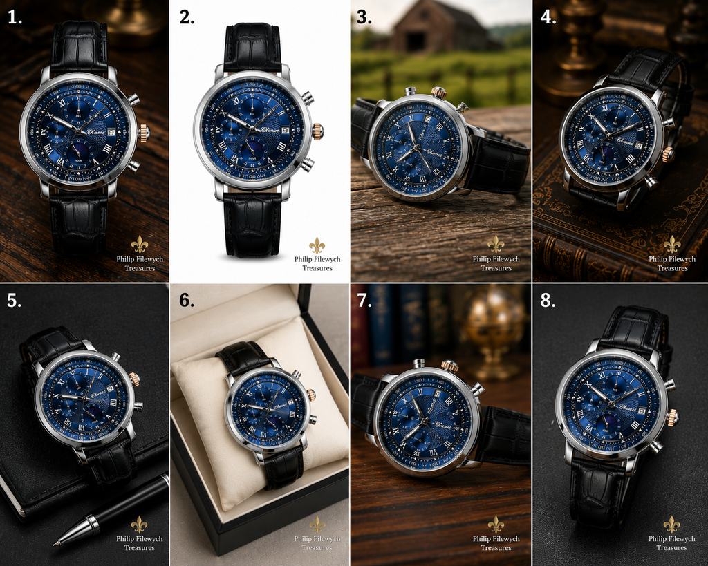 WA-17--Chenxi Men's Moon Phase Quartz Watch | Blue Dial | Brown Leather Strap