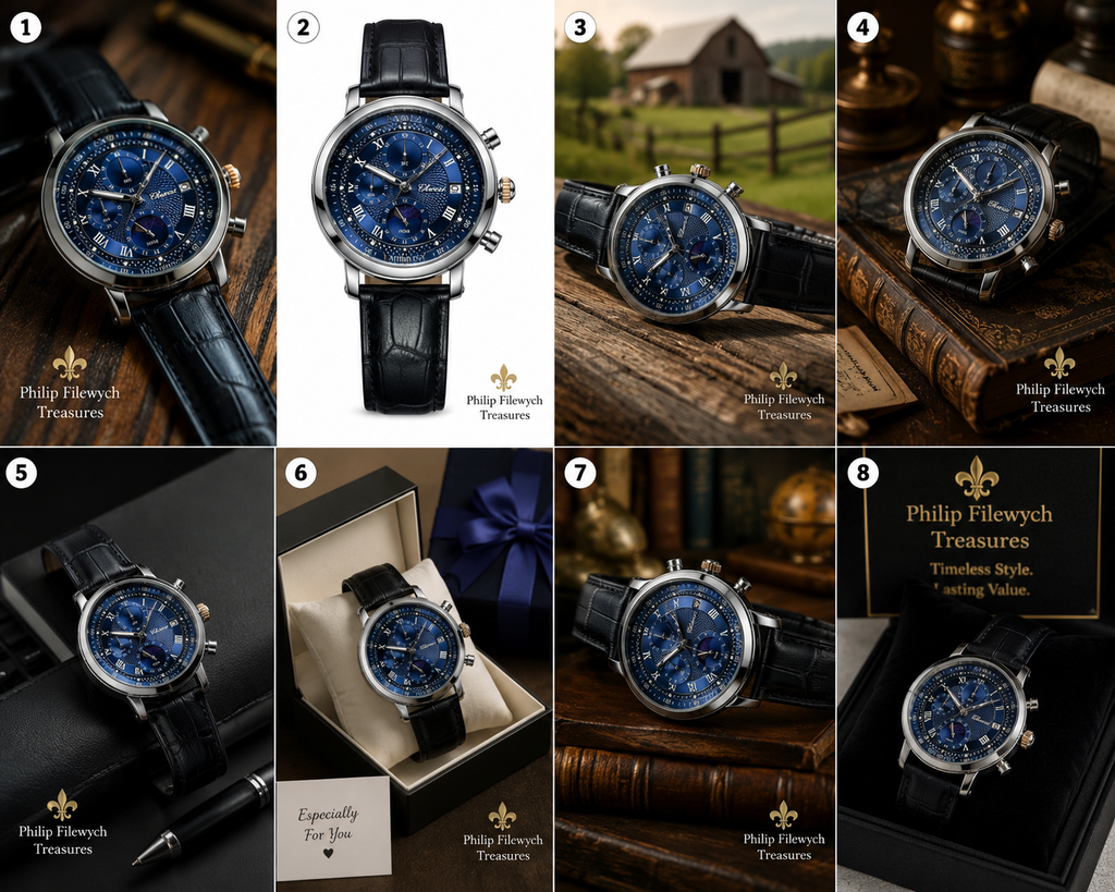 WA-17--Chenxi Men's Moon Phase Quartz Watch | Blue Dial | Brown Leather Strap