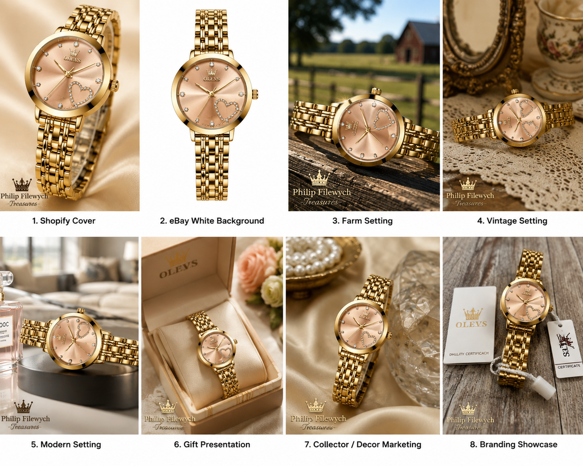 WA-17A--OLEVS 5189 Ladies Quartz Watch 36mm Yellow Gold Tone Love Fashion Luminous Dial 3 BAR Waterproof