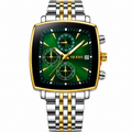 WA-27--OLEVS 5530 Mens Quartz Watch Green Dial Silver Gold-Tone Stainless Steel Bracelet 3BAR