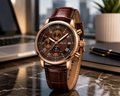WA-19--Chenxi 976 Men's Quartz Business Watch | Rose Gold Brown Leather Moon Phase Dress Watch Description