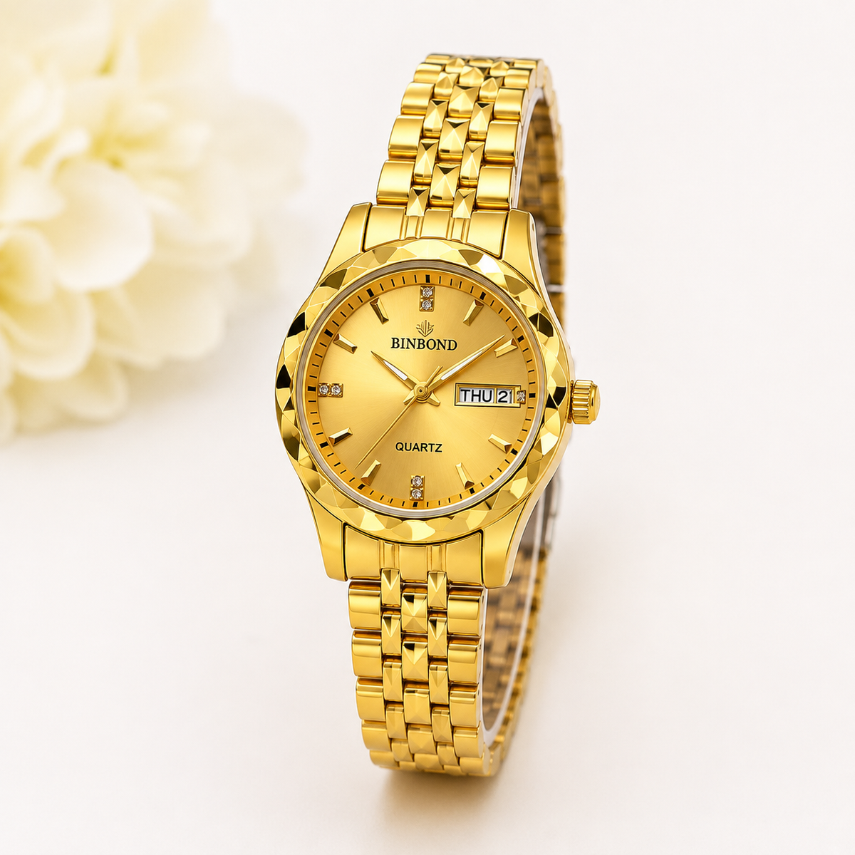WA-20--Bingong Ladies Gold-Tone Luxury Quartz Watch 28mm Date Luminous Water Resistant