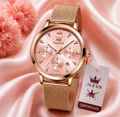 WA-21--OLEVS 5632 Ladies Pink Luxury Fashion Watch Rose Gold Mesh Band Quartz Chronograph Date 3BAR