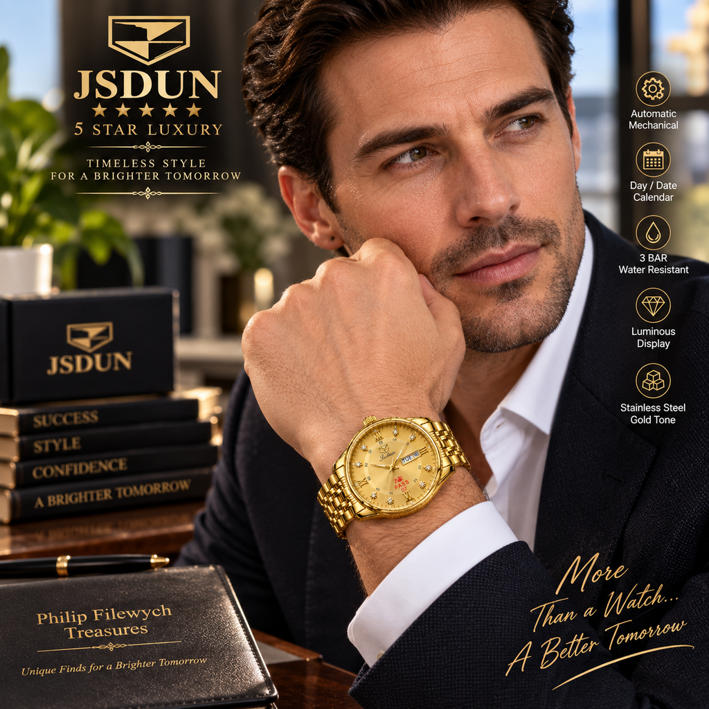 WA-33--JSDUN 8939 Men's Automatic Mechanical Gold Tone Luxury Watch 40mm