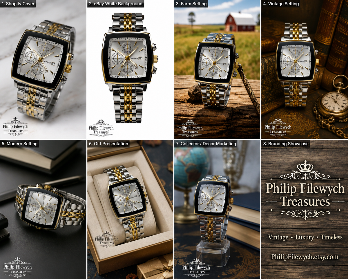 WA-29--Glen Watch Co. Men's Automatic Mechanical Watch 925 Silver Case Two-Tone Bracelet Dual Calendar 106g