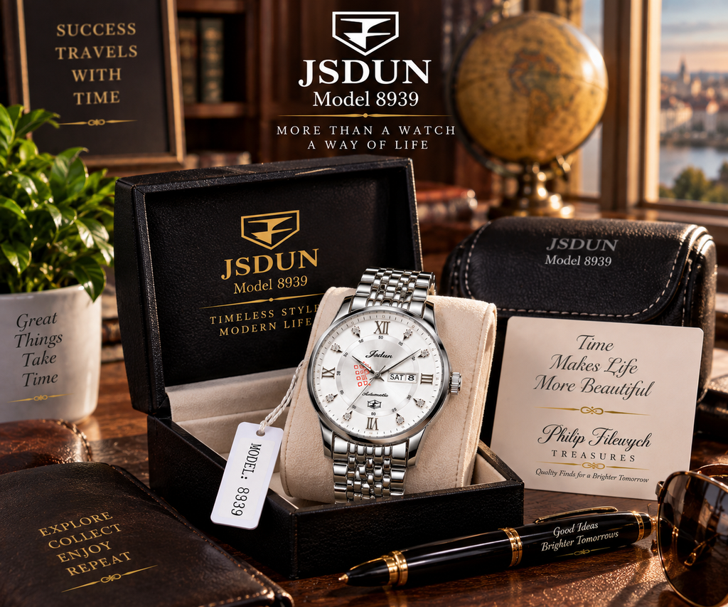 WA-34--JSDUN Model 8939 Men's Automatic Mechanical Watch 40mm Blue Silver Dial Stainless Steel