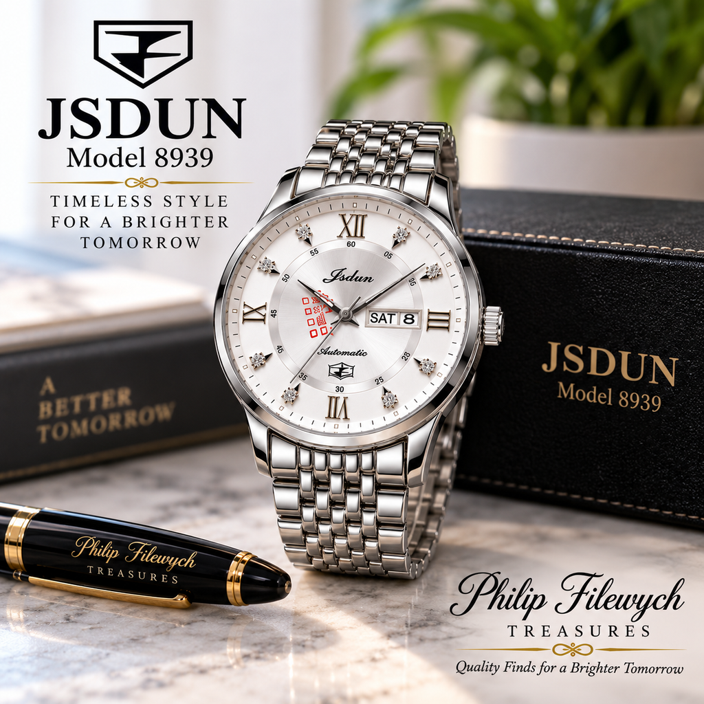 WA-34--JSDUN Model 8939 Men's Automatic Mechanical Watch 40mm Blue Silver Dial Stainless Steel
